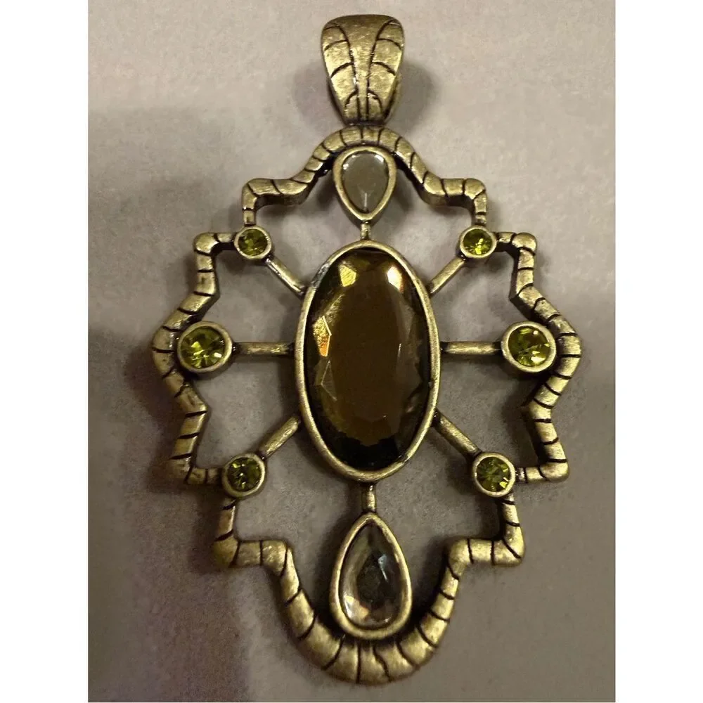 Vintage Gold Tone Statement Pendant Women Large Boho Gemstone Wide Bail